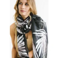 Silk Chiffon Black Palms