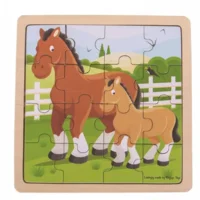 Puzzel - Paard met veulen - Hout - 18x18cm - 16st.