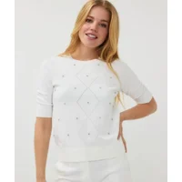 Esqualo Shirt met parels: off White, korte mouw ( ESQ.303 )