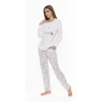 Gary Dames Pyjama: 100% katoen, Wit / grijs ( GARY.43 )