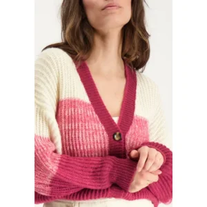 Signe Nature Cardigan met knopen: Ecru / Magenta ( Signe.1246 )