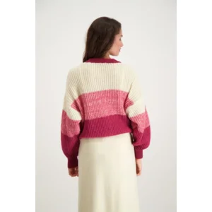 Signe Nature Cardigan met knopen: Ecru / Magenta ( Signe.1246 )