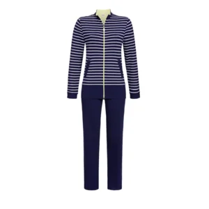 Ringella Dames Homewear: Blauw gestreept, rits ( RIN.359 )