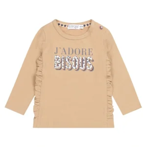 Dirkje Meisjes Longsleeve Tshirt Bisous Beige