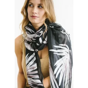 Silk Chiffon Black Palms