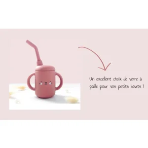 Les Petits Citrons Mini Beker met Rietje Baby Roze Silicone