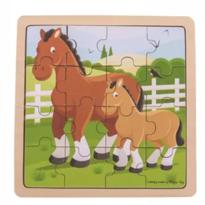 Puzzel - Paard met veulen - Hout - 18x18cm - 16st.