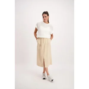 Signe Nature Dames rok: Beige Linnen lang met split vooraan ( Signe.1273 )