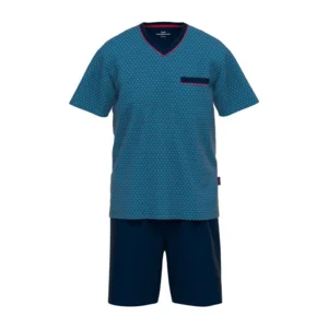 Gotzburg Heren Pyjama: Blauw, korte mouw, short ( GOT.63 )