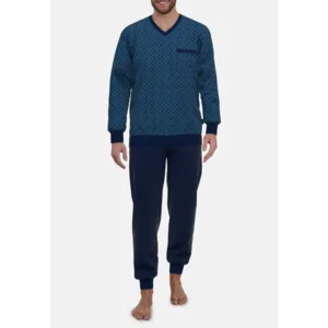 Gotzburg Heren pyjama: Blauw, V hals, Katoen ( GOT.66 )