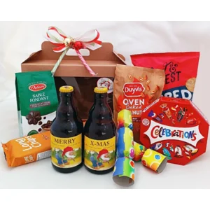 Kerstpakket : 'Merry X-mas' La Chouffe flesjes met Snacks