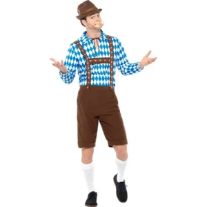 Kostuum - Lederhose & shirt - Oktoberfest - Bruin / blauw - XL