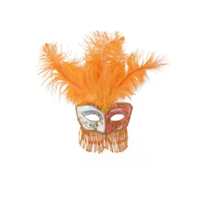 Oogmasker - Venetiaans - Gran gala - Oranje, wit en goud - Met veren