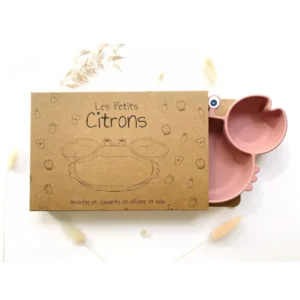 Les Petits Citrons Krabvormige Maaltijd Set + Bestek Roze Baby en Kind