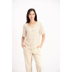 Signe nature Dames bloes: Beige, Vlindermouw ( Signe.1280 )