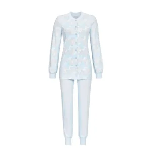 Ringella Dames Pyjama: Doorknoop model, Blauw, Katoen ( RIN.528 )