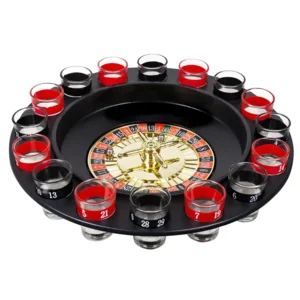 Drankspel Roulette (rad Ø 30 cm, 16 shotglaasjes en 2 balletjes)