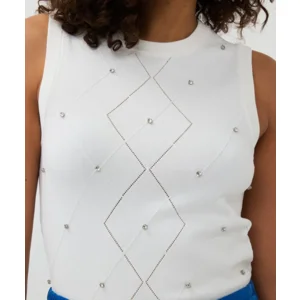 Esqualo Top met parels: off White, met parels ( ESQ.304 )