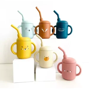 Les Petits Citrons Mini Beker met Rietje Baby Licht Blauw Silicone