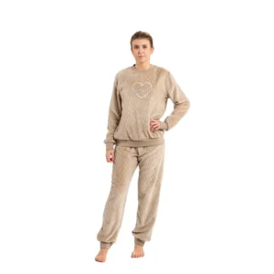 Egatex Dames Pyjama: Super warm, Beige, Sweet love ( EGA.427 )