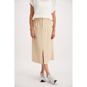 Signe Nature Dames rok: Beige Linnen lang met split vooraan ( Signe.1273 )