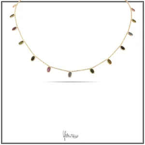 Yvette Ries Vergulde Ketting met half-edelstenen. Y2181