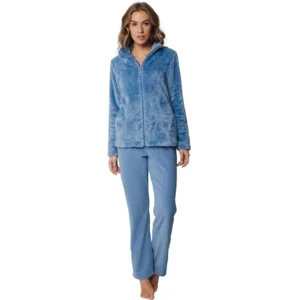 Pastunette homewear Dames: Blauw met rits, Velours ( PAS.49 )