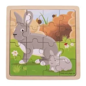 Puzzel - Konijn met jong - Hout - 18x18cm - 16st.