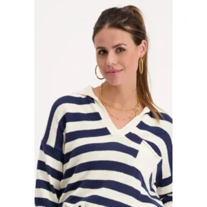 Signe nature Dames Pull: gestreept, Blauw / ecru ( Signe.1283 )