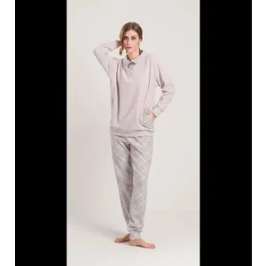 Gary Dames Pyjama : Punto Milano, pastel roze, Pied de poules 5( gary.110 )