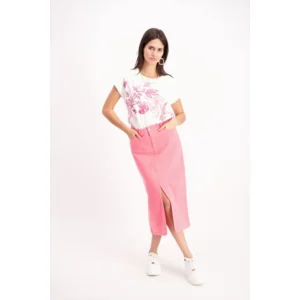 Signe Nature Dames rok: Rose, lang met split vooraan ( Signe.1269 )