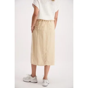 Signe Nature Dames rok: Beige Linnen lang met split vooraan ( Signe.1273 )