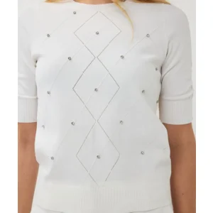 Esqualo Shirt met parels: off White, korte mouw ( ESQ.303 )