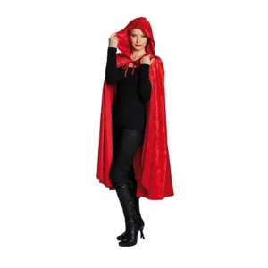 Kostuum - Cape - Lang - Rood - Met kap - Imitatiefluweel - One size