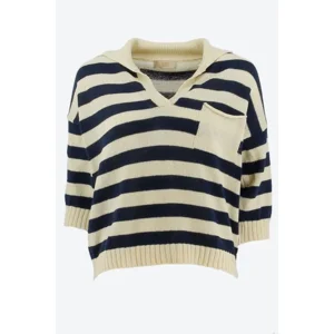 Signe nature Dames Pull: gestreept, Blauw / ecru ( Signe.1283 )