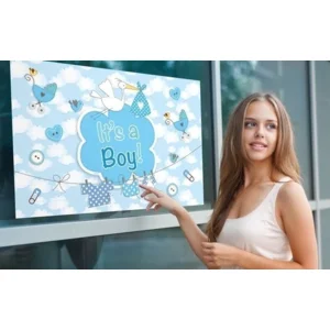 Raamvlag - It's a boy - Met zuignappen - 60x90cm