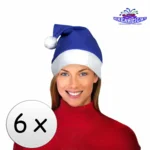 6 x Blauwe kerstmuts