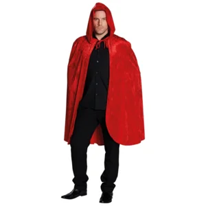 Kostuum - Cape - Lang - Rood - Met kap - Imitatiefluweel - One size