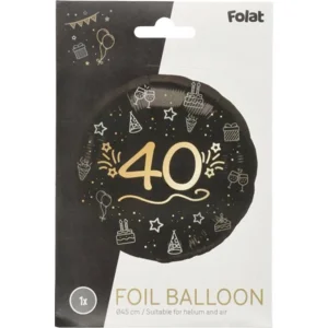 Folieballon - 40 jaar - Zwart, goud - 45cm - Zonder vulling