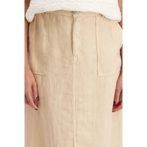 Signe Nature Dames rok: Beige Linnen lang met split vooraan ( Signe.1273 )